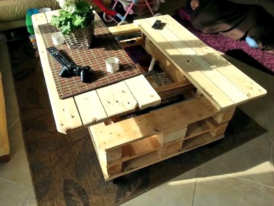 Multifunction Coffee Table With Storage, Slide Out And Lift. Build From Euro Pallets