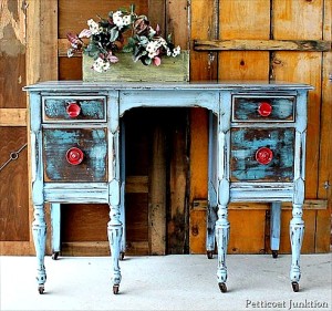Distressed Dresser with Red Knobs ~ Makeover